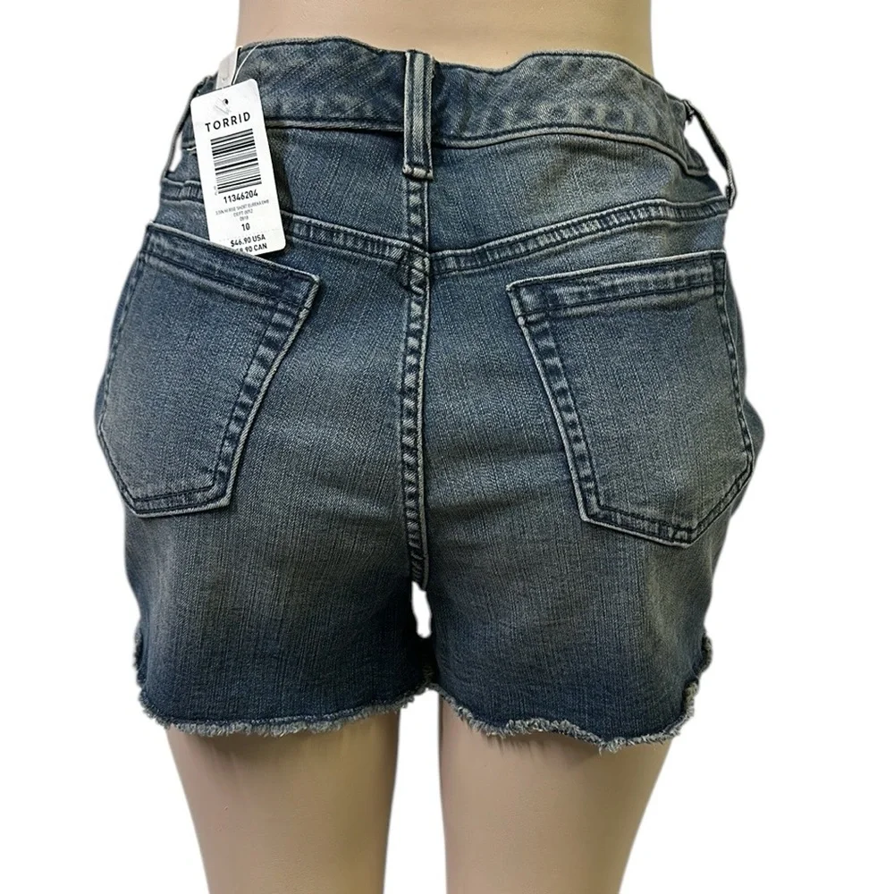torrid Dark Wash Denim Shorts with White Floral Embroidery